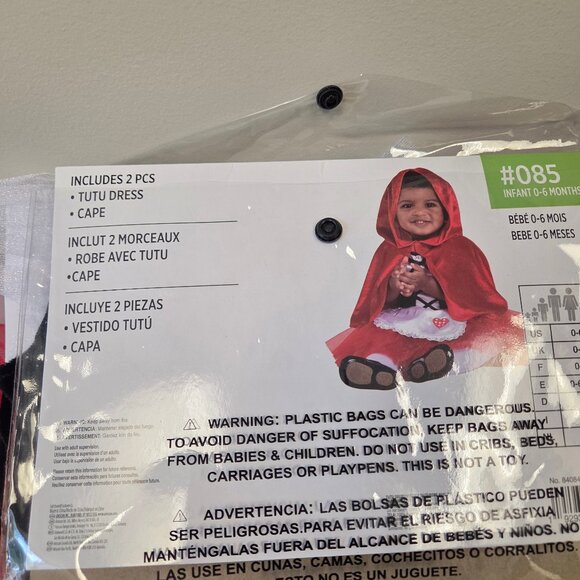 Little Red Riding Hood Costume. Infant 0-6 Months. Never worn in package - Picture 6 of 9
